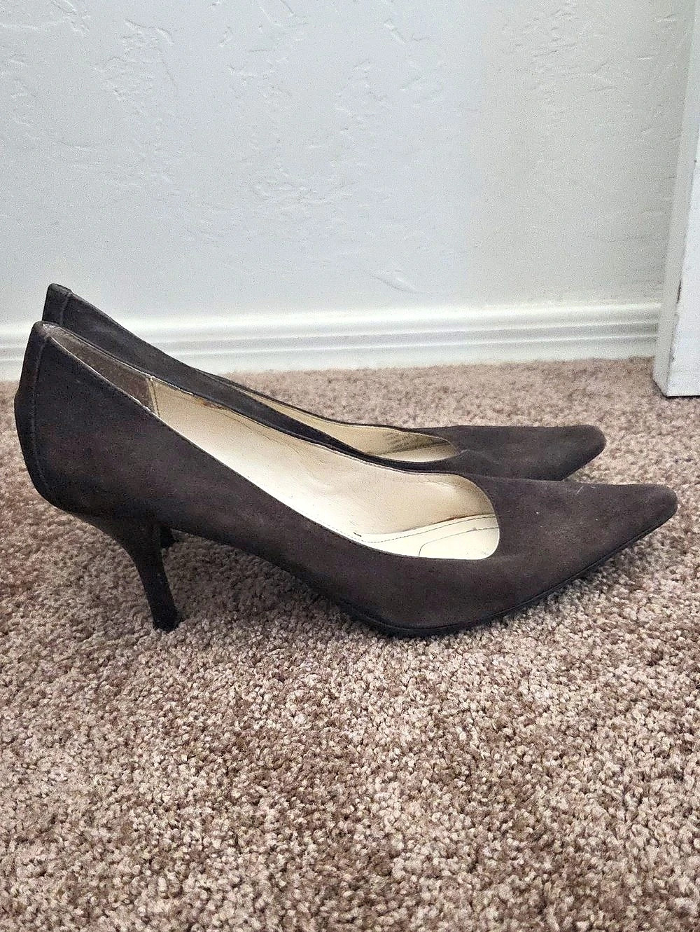 Calvin Klein Dolly Pointed Toe Pump Brown Suede Heels